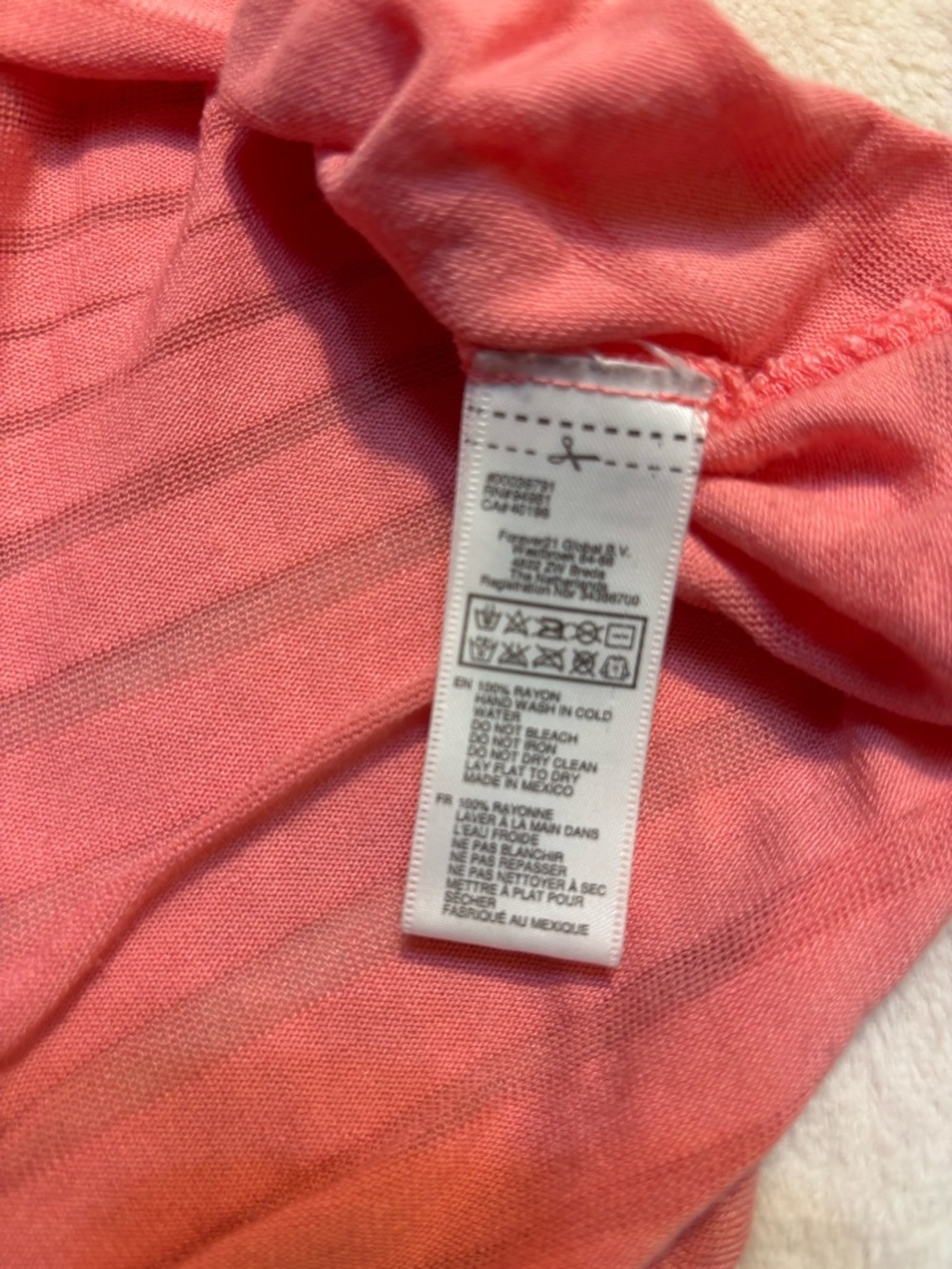 Forever 21 Top Small Coral Pink Semi-Sheer Striped Long-Slv Boat Neck Stretch - Picture 11 of 14